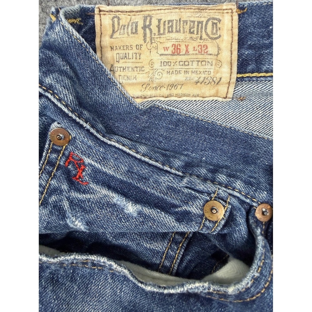 Polo Ralph Lauren Hampton Straight Jeans Mens 36x32 Blue Denim Button Fly